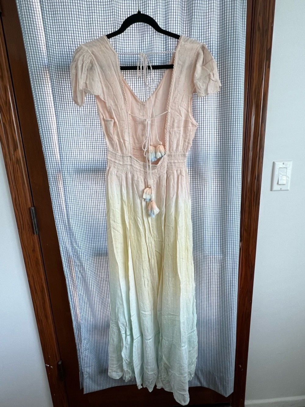 Light Pink to Pastel Ombre Maxi Dress with Tassel Tie - Picture 2 of 4